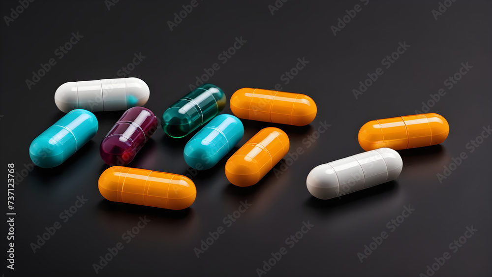 This is an image of various pills gathered together. generative AI.