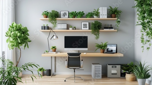 Functional and stylish home office with floating desk. Generative ai, 