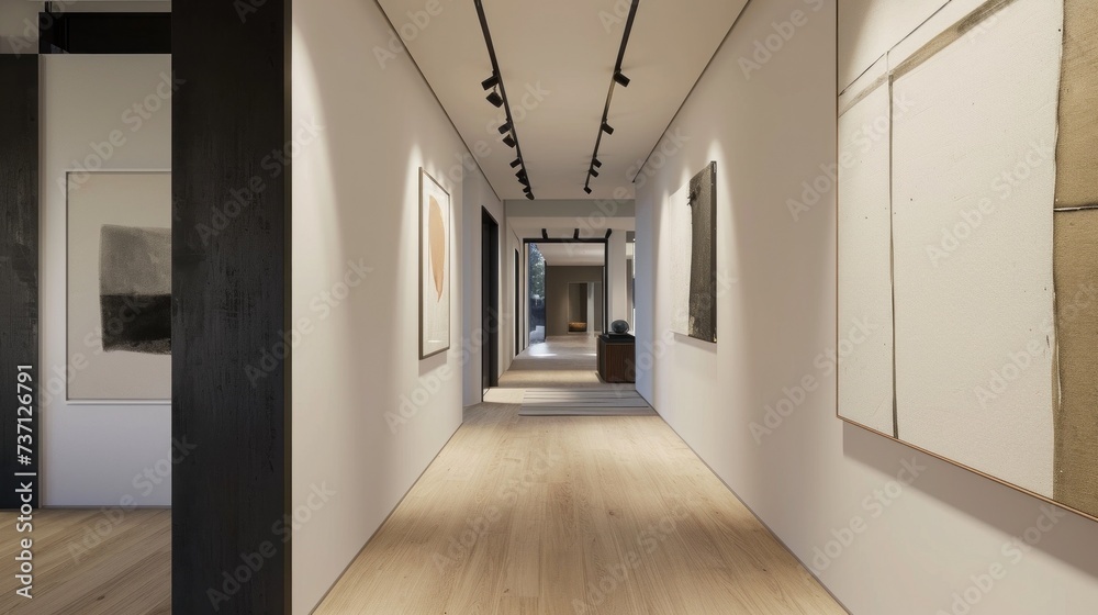 Inspired Hallway with Minimalist Artwork. Generative ai, 