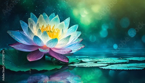 Lotus flower on fairy blue green water background