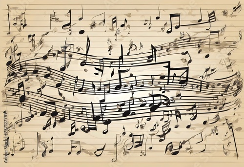 Sweeping Musical Notes on a Vintage Paper Background