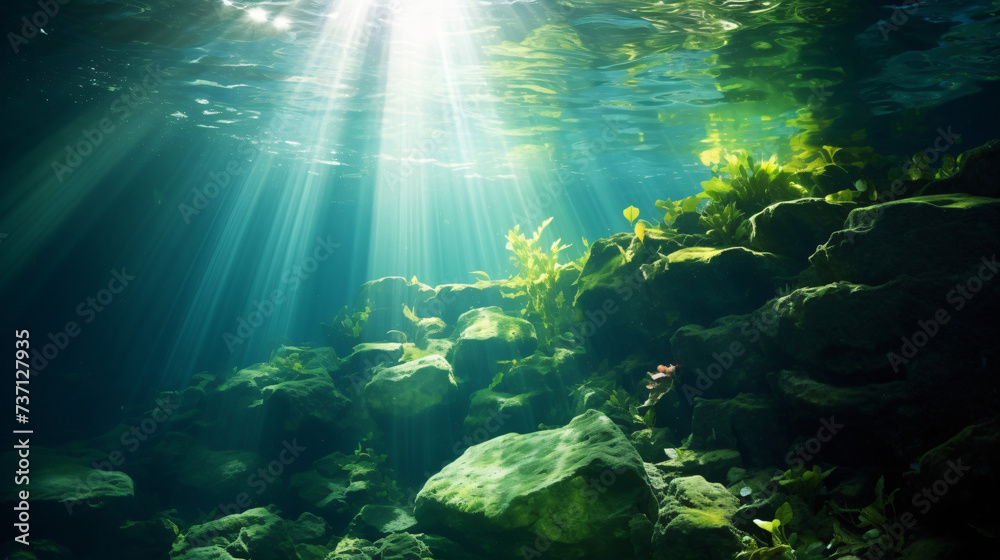Underwater fresh water green background