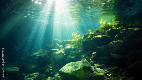 Underwater fresh water green background © Black