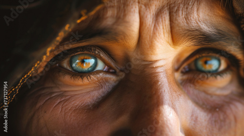 Close up of an old woman's eyes. Selective focus.