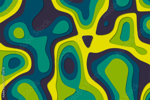 Abstract background with a dynamic array of green and yellow papercut waves, evoking a sense of fluid topography and artistic flair (ID: 737128718)