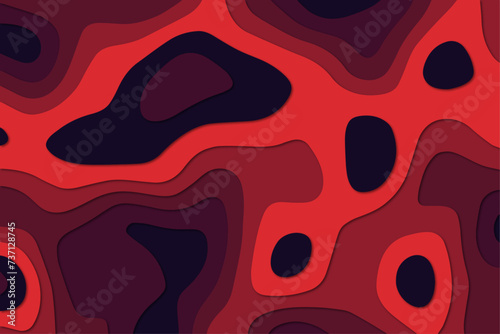 Fascinating cut-out design with deep reds and shadows creates an abstract topographical illusion for a striking background (ID: 737128745)