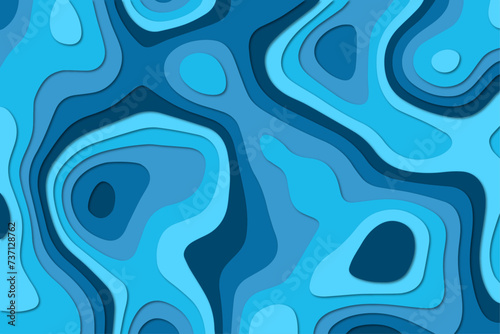Abstract layered blue papercut wave background (ID: 737128762)