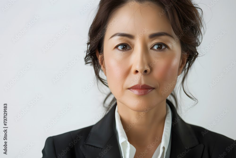 Close up portrait of beautiful elegant mature asian business woman isolated on white or light background Close up portrait of beautiful elegant mature asian business woman isolated on white or light background