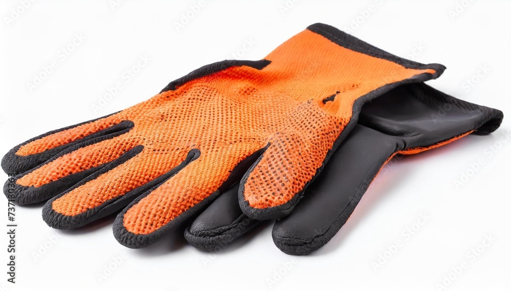 new nylon orange work gloves with a black latex coating lying next to