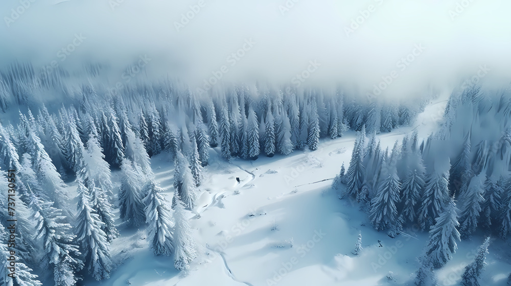 Natural winter landscape aerial drone top view