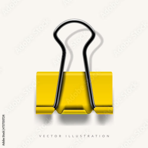 Yellow paper clip isolated on white background, school supplies, vector illustration