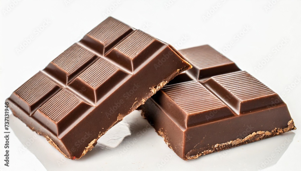 piece of chocolate isolated on white background top view flat lay