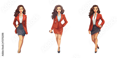 A cartoon vector image depicting a woman portrayed in three different outfits.