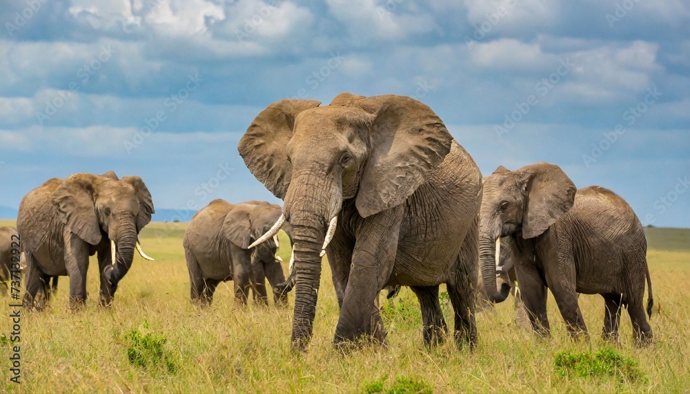 wild herd of elephants in masai mara