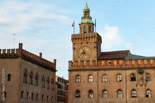 view of the Palazzo dei Notai and Palazzo d'Accursio in Piazza Grande in Bologna