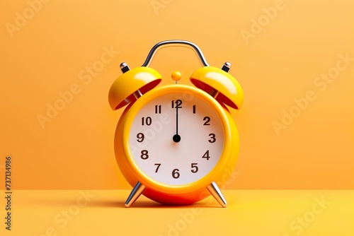 3d illustration yellow cartoon wake up alarm clock on isolated monochrome background 