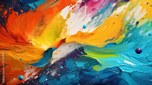 Colorful paint brush splashes on canvas