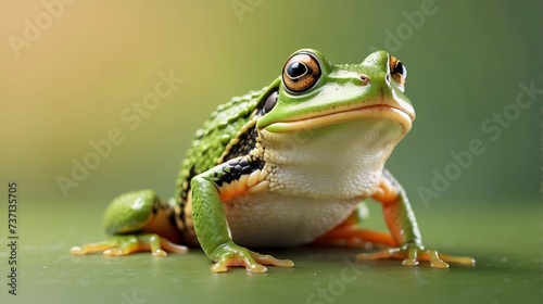 frog on the ground realistic Happy smiling green frog on peach fuzz background pay attention to detail