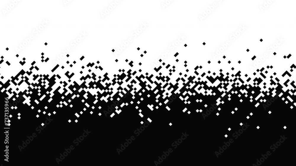 Grunge pixelated dissolve gradient background. Simple black and white pattern. 4k looped video.
