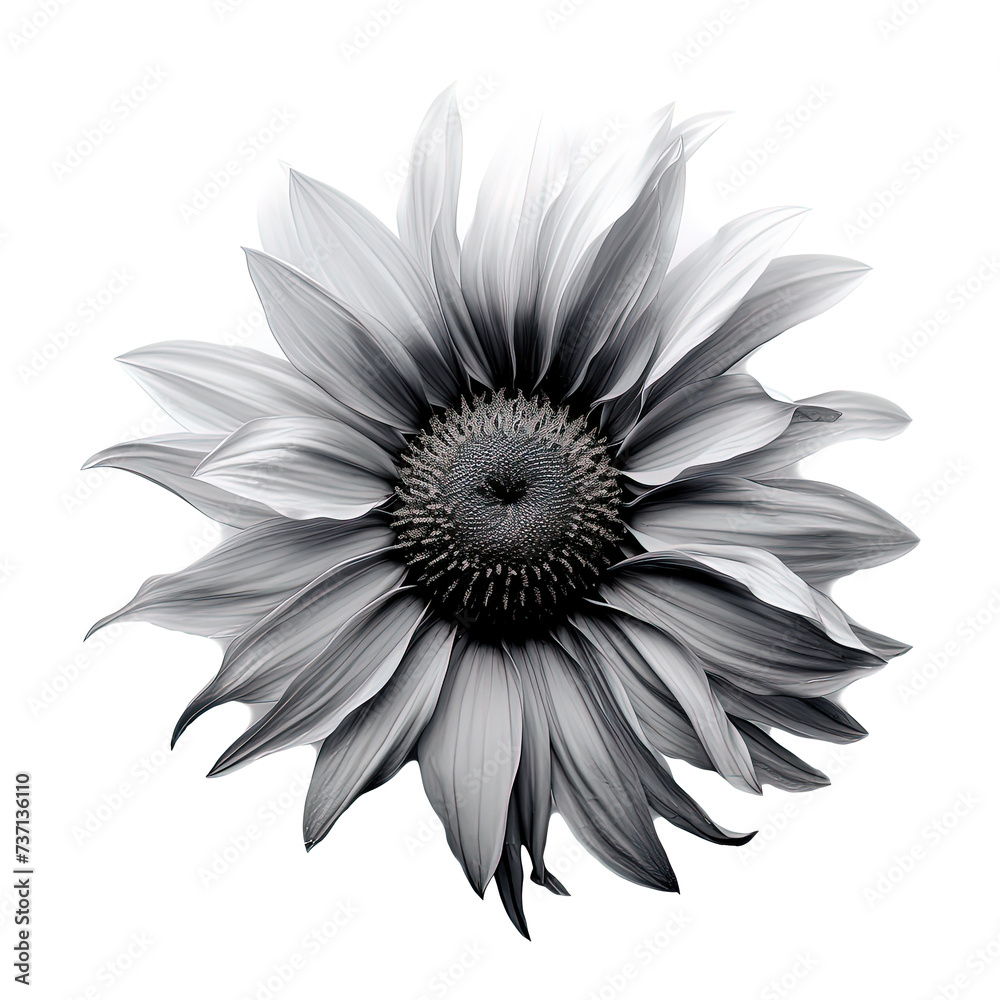 Abstract Sunflower petals, black and white illustration.