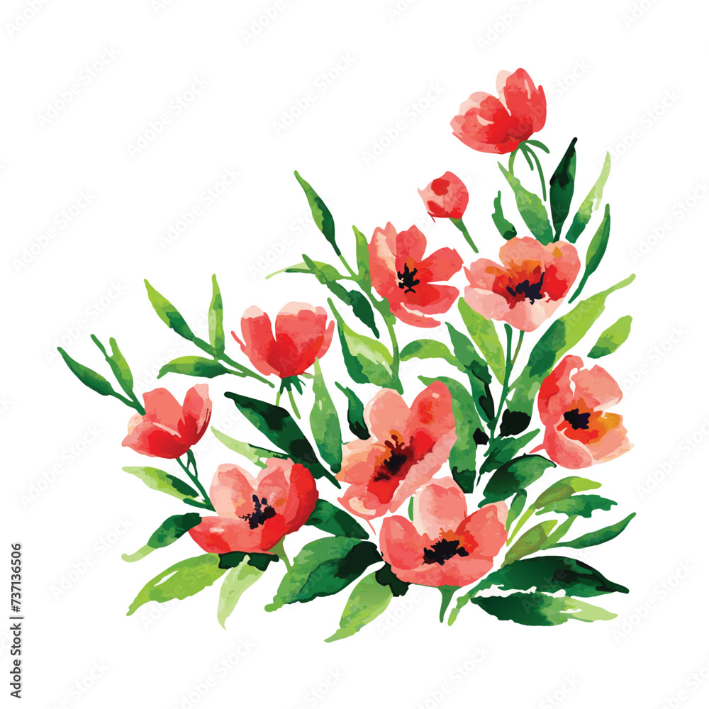 Watercolor painting of bouquet of a wild flowers. Summer background. Element for design. Vector illustration.