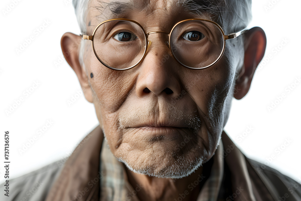 Closeup portrait of Asian senior man isolated on white background Closeup portrait of Asian senior man isolated on white background