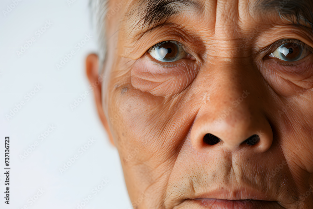 Closeup portrait of Asian senior man isolated on white background Closeup portrait of Asian senior man isolated on white background