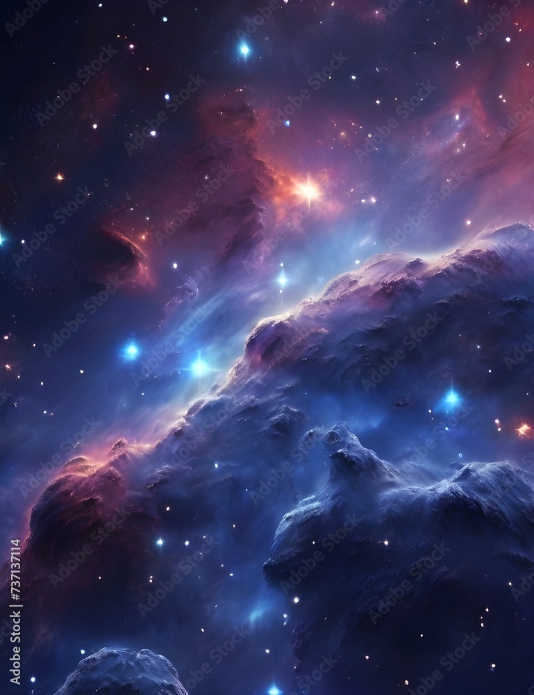 Space background with realistic nebula and shining stars. blue nebula starry sky technology sci-fi background material, Universe filled with stars Generative AI
