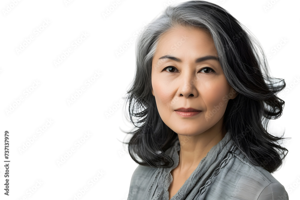 Closeup Portrait of pretty elderly asian woman isolated on white background Closeup Portrait of pretty elderly asian woman isolated on white background