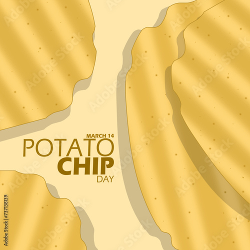 National Potato Chip Day event banner. Several potato chips with bold text on light brown background to celebrate on March 14