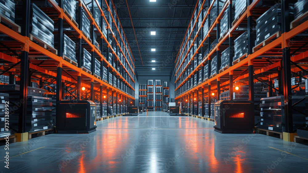 High-Tech Warehouse: Futuristic Logistics Hub for Advanced Goods Management