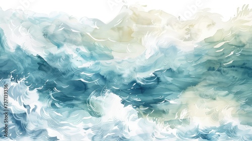 Abstract Blue and Brown Watercolor Seascape with Oil Painting Texture brush stroke Wall Art and Illustration Drawing Background
