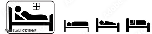 Bed icon set  Man sleeping vector hospetal humman
