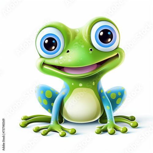 Happy frog, cartoon style, white background photo