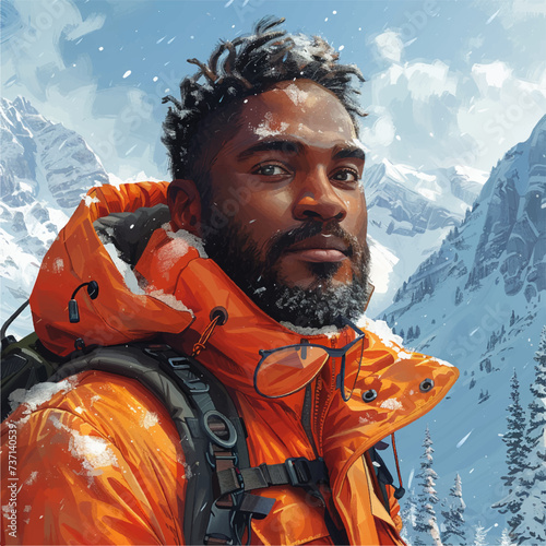 Man with winter clothes on a snow mountain vector
