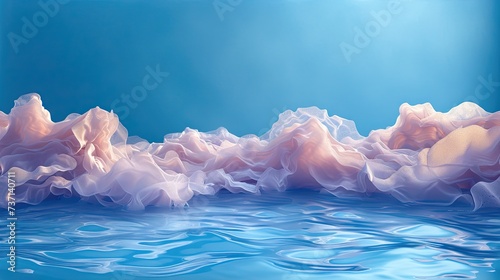 Dynamic bursts of pink smoke dancing in an intricate water interplay. Generative AI