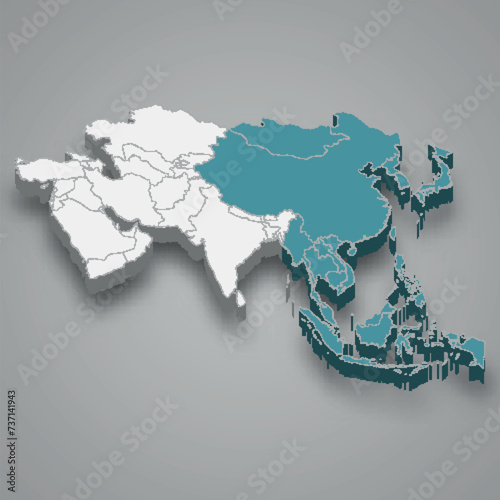 Far East location within Asia 3d map