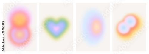 Set of colorful soft blur gradient background. Trendy vintage aesthetic pastel color template collection for social media post. Rainbow blurred aura, abstract texture poster.