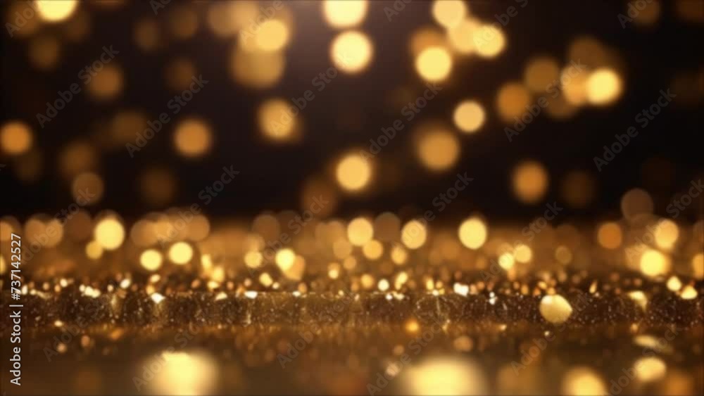 Video, abstract holiday background. Bokeh and golden highlights on a dark background. AI generative. Video, abstract holiday background. Bokeh and golden highlights on a dark background. AI generative.