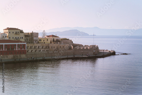 Venetian embankment in the old harbor of Chania in Greece on the island of Crete
