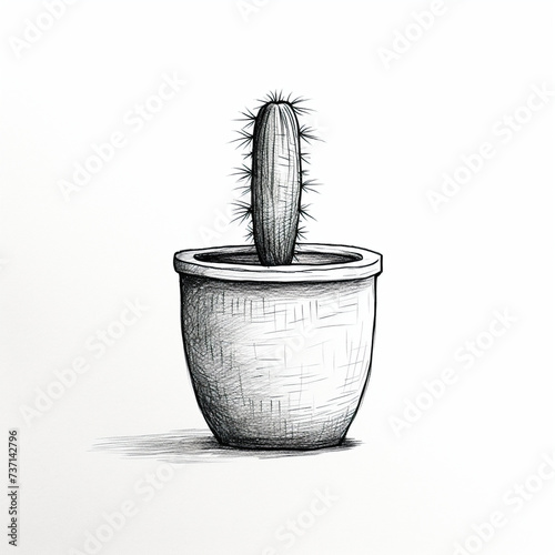 Sketch of a cactus in a pot, charcoal, white background