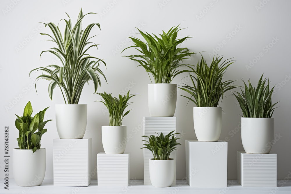Indoor plants in pots. Chamaedorea, Aloe, Haworthia. Eco house. Green corner. Houseplants background Indoor plants in pots. Chamaedorea, Aloe, Haworthia. Eco house. Green corner. Houseplants background