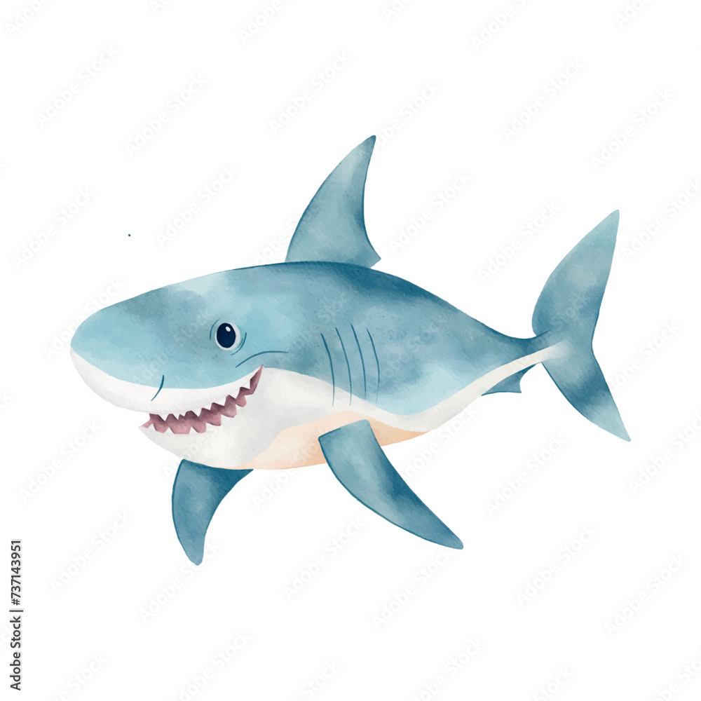 Vector watercolour shark isolated in white background. Cute shark clip art for children's books Vector watercolour shark isolated in white background. Cute shark clip art for children's books