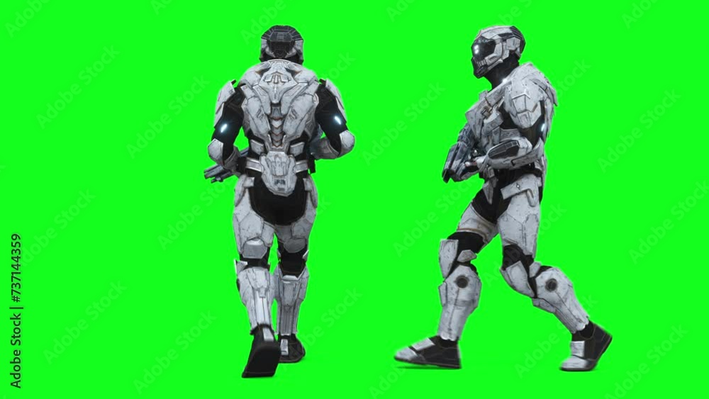 Military futuristic cyborg, robot. Realistic 4k green screen animation. Military futuristic cyborg, robot. Realistic 4k green screen animation.