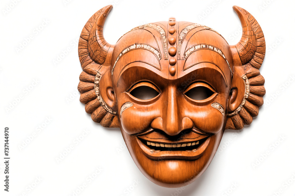 Traditional carved wooden mask isolated on white background