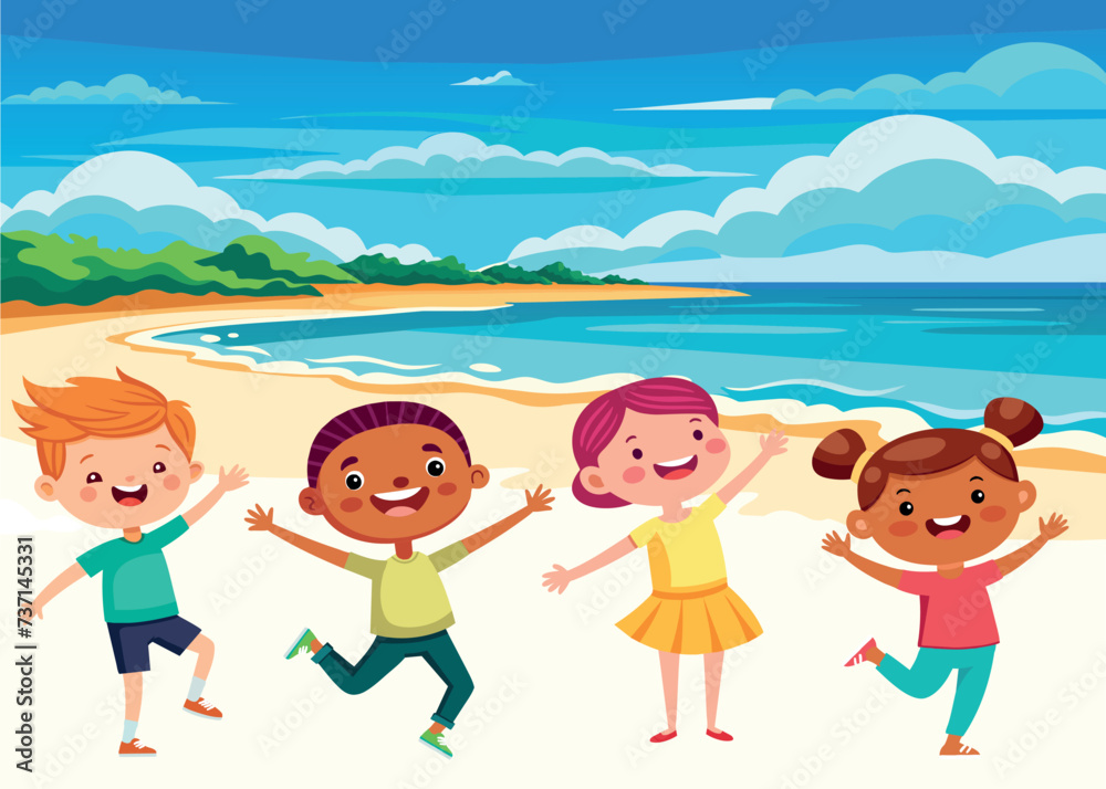 Summer vacation. Group of happy boys and girls summer vacation Summer vacation. Group of happy boys and girls summer vacation
