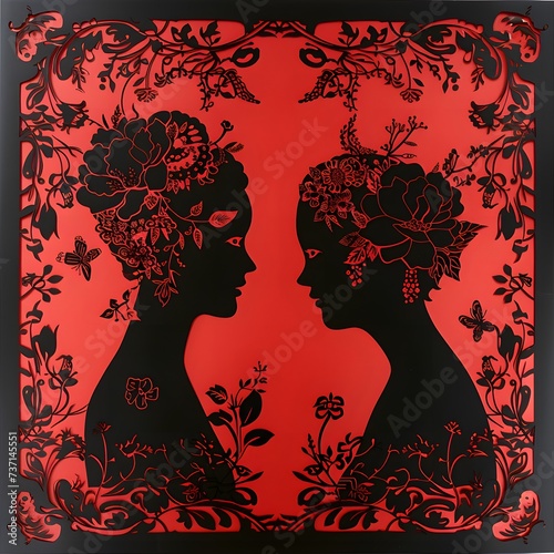 Double Happiness Chinese traditional paper-cut art  