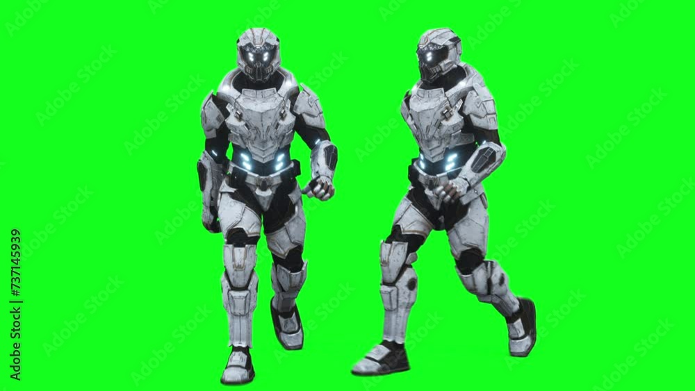 Military futuristic cyborg, robot. Realistic 4k green screen animation. Military futuristic cyborg, robot. Realistic 4k green screen animation.