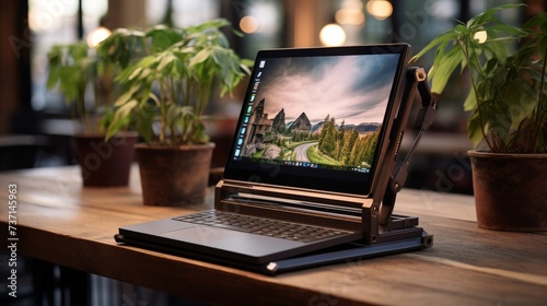 Laptop Computer on Wooden Desk