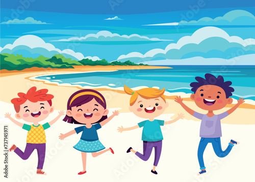 Summer vacation. Group of happy boys and girls summer vacation © rudut2015
